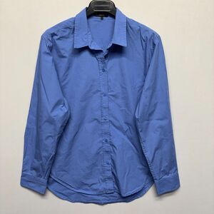 Quince Women Organic Cotton Button Down Shirt Top Size Large Blue C126 -12